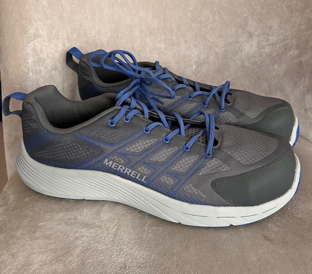 NEW Merrell Men's Moab Flight Carbon Fiber Toe Work Sneakers, Blue Rock, Size 12